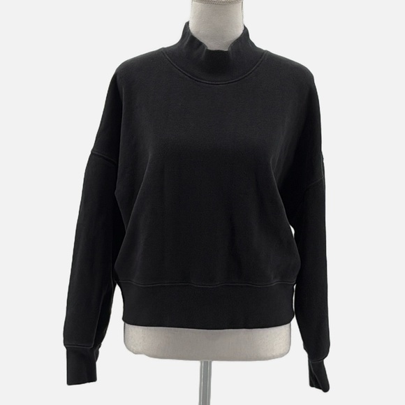 Rails Blaire Mock Neck Brushed Fleece Crop Sweatshirt in Black - Size Medium - Picture 3 of 9